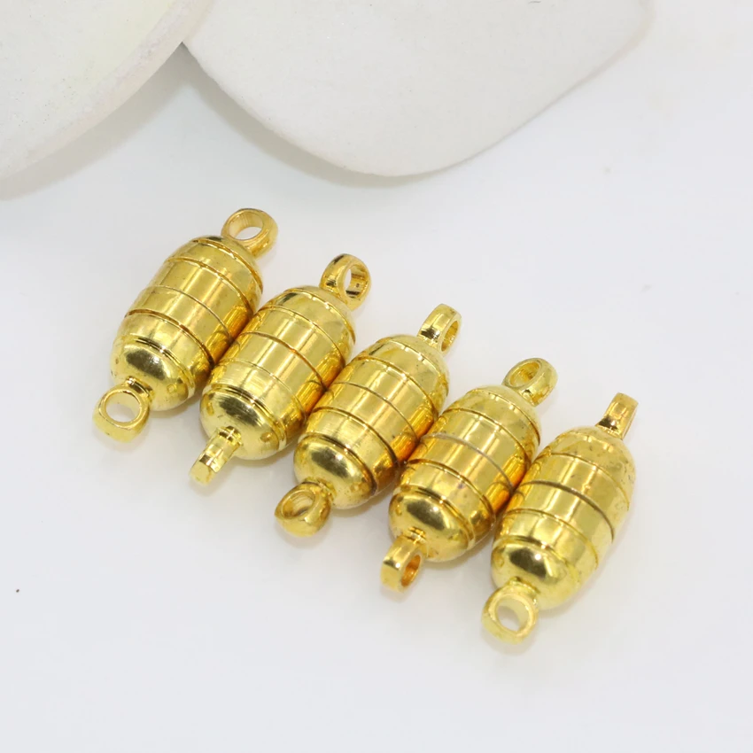 Заводская розетка элегантная 5*15 мм форма бочонка золотой цвет магнитная