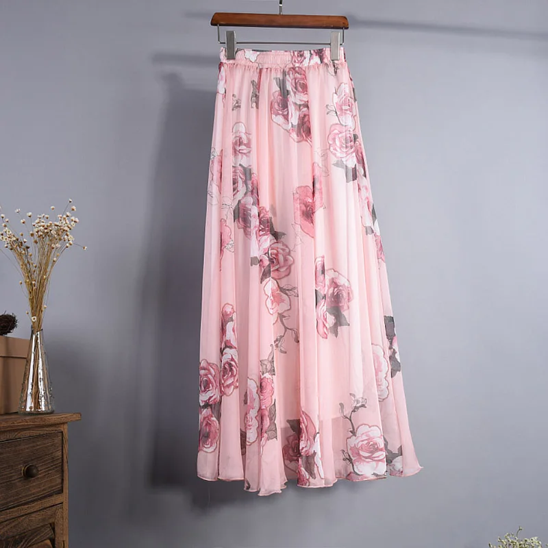 floral 22 Богемная шифоновая Женская юбка с цветочным принтом, плиссированная макси юбка с высокой талией, пляжные длинные юбки для женщин, летняя повседневная одежда для женщин - Цвет: floral 22