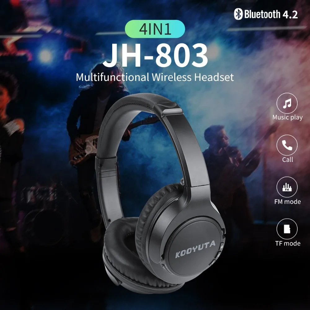 KOOYUTA Bluetooth наушники, Складные беспроводной наушники портативные bluetooth-наушники с микрофоном Поддержка TF карты и FM радио