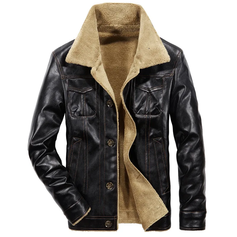 

New Winter Leather Jacket Men's Fashion Casual Warm Leather Men's Large Size 5XL Warm Motorcycle Leather Jacket