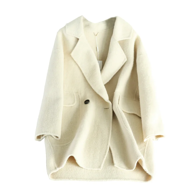 

2019 winter new double-sided cashmere coat whom cocoon type water wave 100% wool woolen cloth plus size coat show