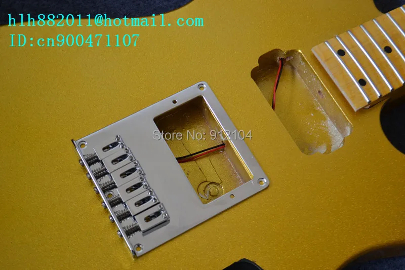 Новая полуготовая электрогитара желтого цвета с мостом и корпусом из красного