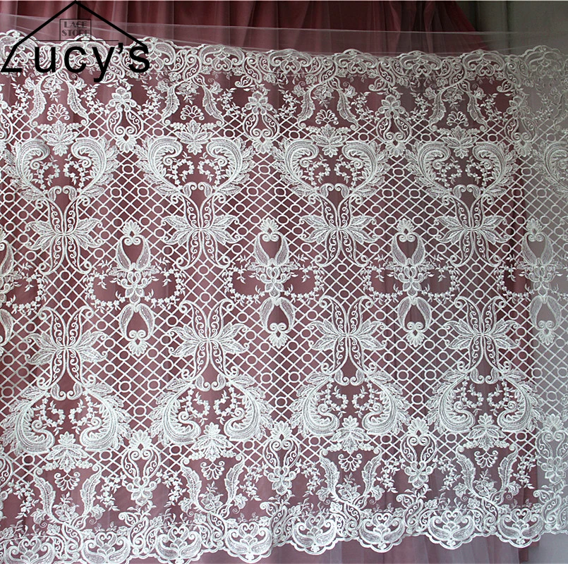 Качественное плотное кружево с вышивкой 1 ярд слоновая кость свадебная кружевная