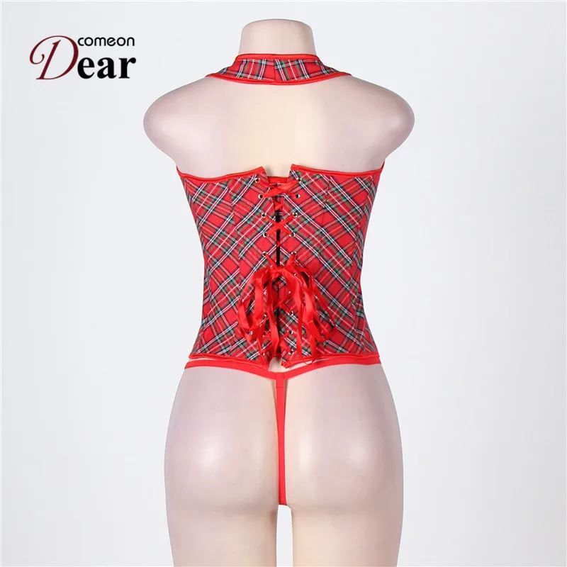

Comeondear Halter Korsett For Women Red Plaid Body Shaper Overbust Outfit Bustier Femme Off Shoulder Waist Shapewear Corset 2716