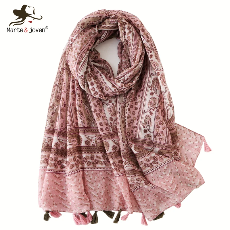 Marte&ampJoven Bohemian Mini Floral Pink Thin Women Scarf Classic Paisley Pattern Spring Autumn Pashmina Shawl Female Bandana | Аксессуары