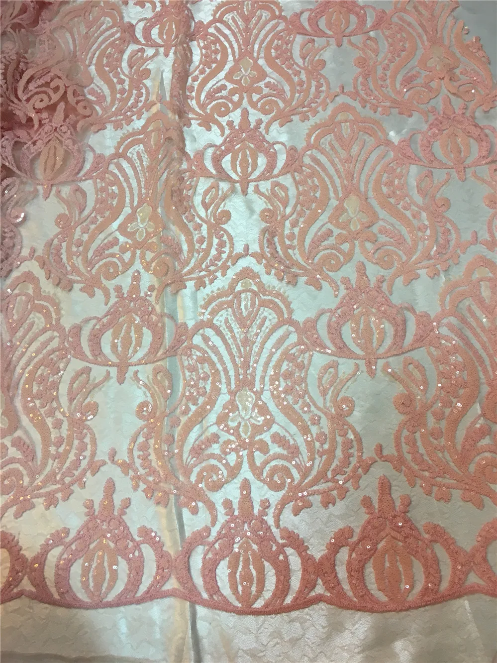 Персиковое Африканское гипюровое кружево с блестками новейшая французская