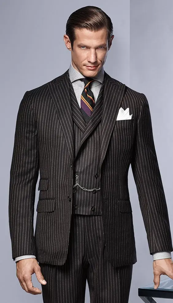 Новинка 2017 дизайнерский мужской костюм в черную полоску облегающий смокинг из 3