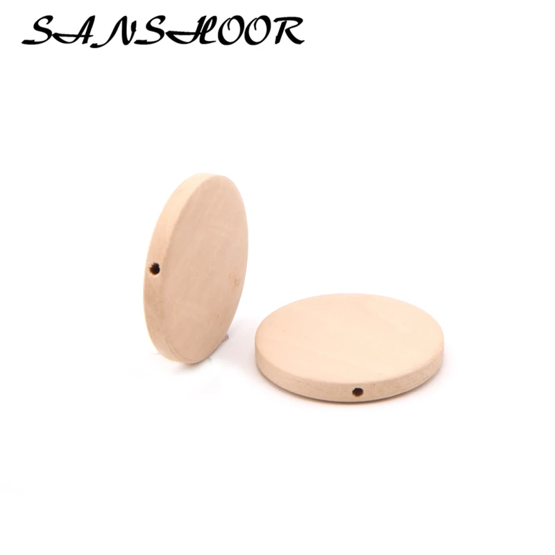 SANSHOOR необработанные плоские круглые бусины из необработанного дерева с двойными