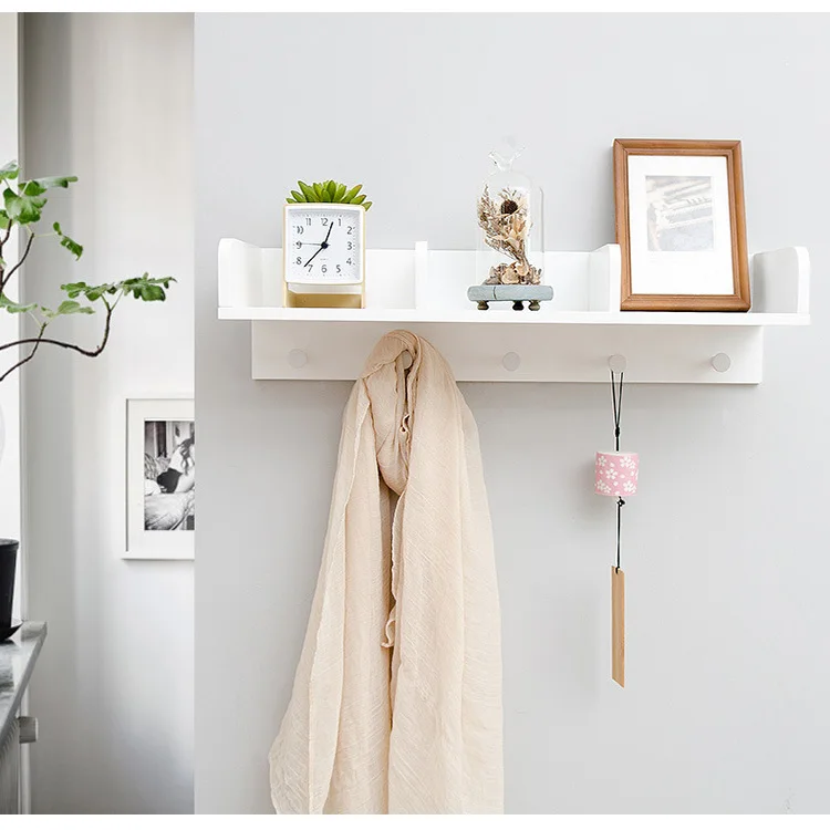 White Storage Rack Скандинавский модный стиль, твердая деревянная мебель для гостиной, настенная вешалка, полка для хранения, доска, Книжная стойка, крючки для сумок, настенная вешалка - Цвет: White Storage Rack