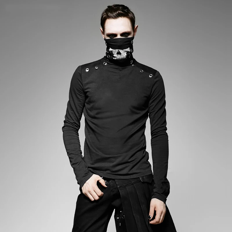 Тяжелая футболка с высоким воротником в стиле панк принтом для мужчин Винтажная