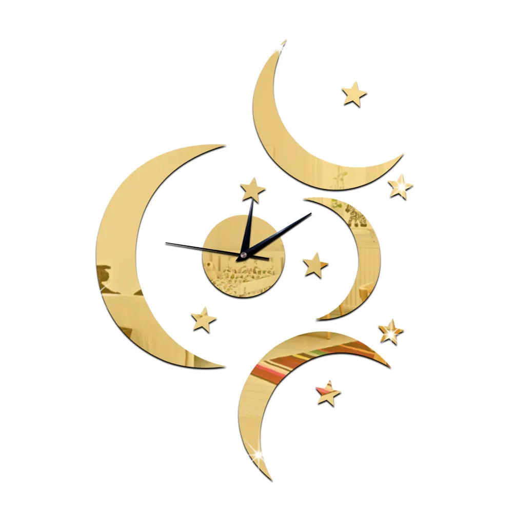 Hot sell sun the moon stars diy 3 d environmental protection acrylic mirror wall stick children like in clock | Дом и сад