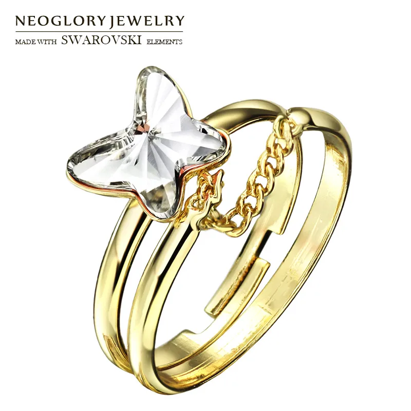 Neoglory Австрия Кристалл Регулируемая и фиксированная цепочка на палец 2 кольца