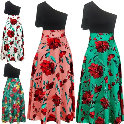 2019 Стильное женское Бохо косой одно плечо цветочный принт Высокая талия платье