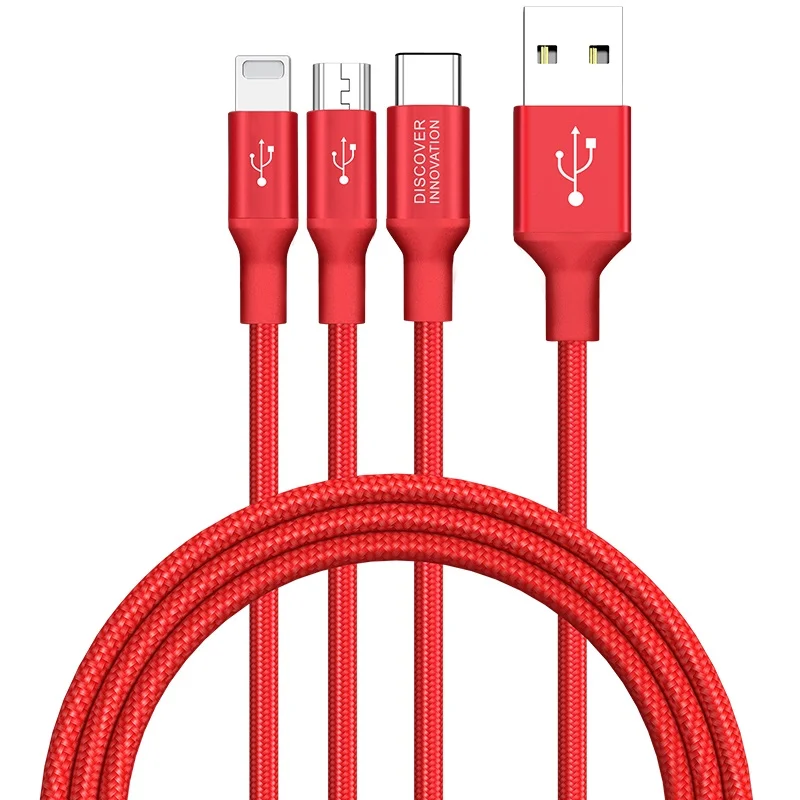 Красный 5 V/3A NILLKIN нейлоновый usb-кабель для зарядки и быстрой зарядки для iPhone кабель для быстрозаряжаемый Micro Тип-c 3-в-1 кабель для Oneplus X 7 Redmi Note 7 mi9 se - Цвет: Красный