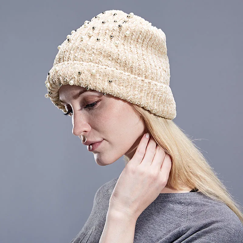Зимняя женская облегающая шапка Повседневные шапки из полиэстера с блестящими