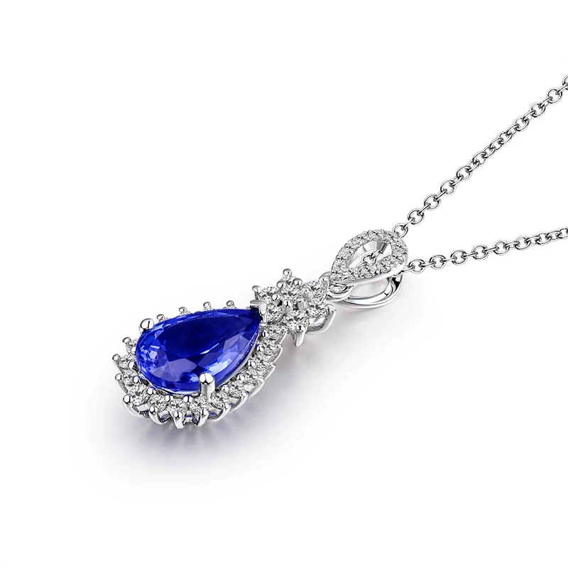 1.46ct AAA Натуральный Танзанит подвески в форме груши 18 к белое золото алмаз 750 кулон