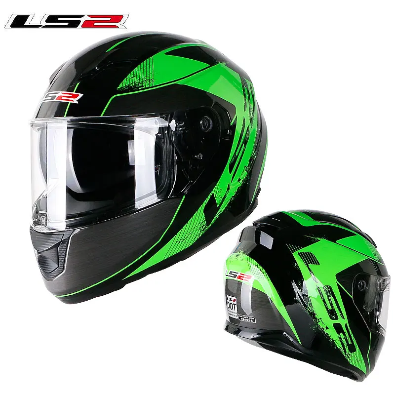 LS2 ff328 moto rcycle шлем с внутренним солнцезащитным козырьком двойной объектив полный шлем без подушки безопасности шлем moto capacete точка утверждения - Цвет: Green stinger