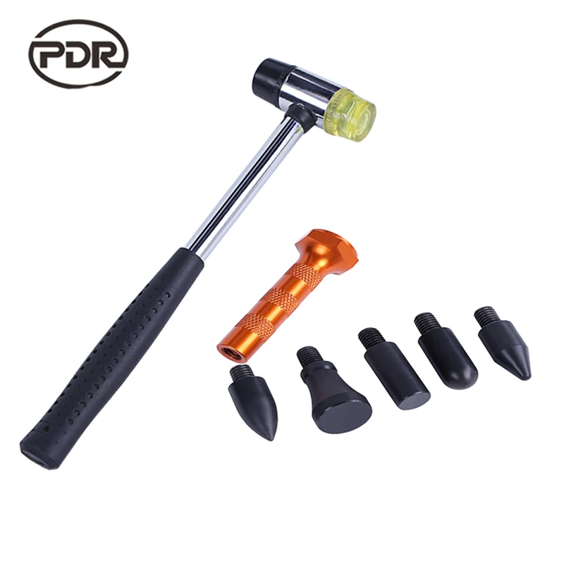 

Painteless Removal Tap Down Pen Rubber Hammer Tool Set with 5pcs Aluminum Knock Down Pen Woodworking Tool for Car Body Repair