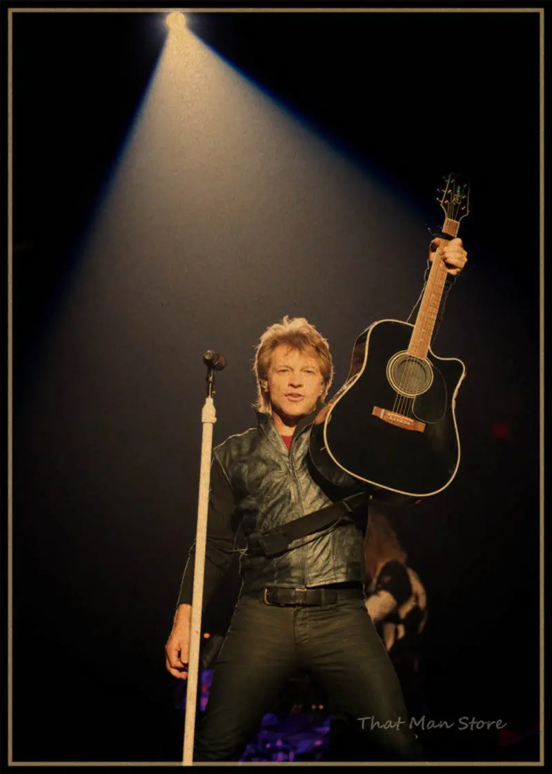 Bon Jovi винтажная Ретро рок-группа музыкальная гитара матовая крафт-бумага античный плакат Настенная Наклейка домашний декор 30*21 см - Цвет: Коричневый