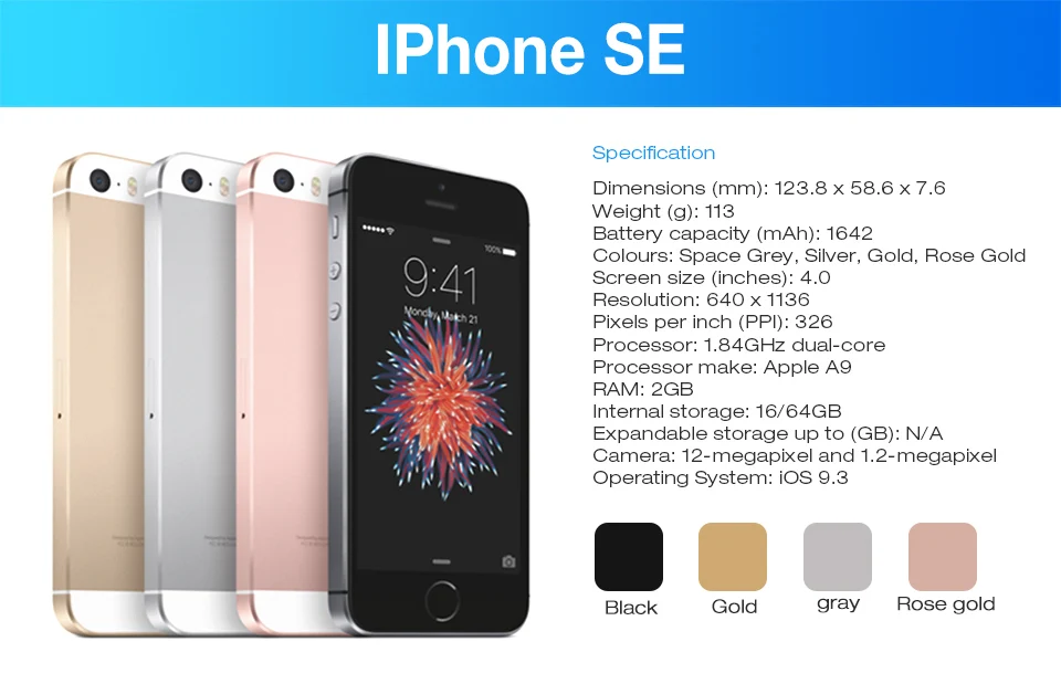 Для Apple iPhone SE двухъядерный 4,0 дюймов 2 Гб Оперативная память 16/64GB ROM12MP iOS по отпечатку пальца герметичный мобильного телефона