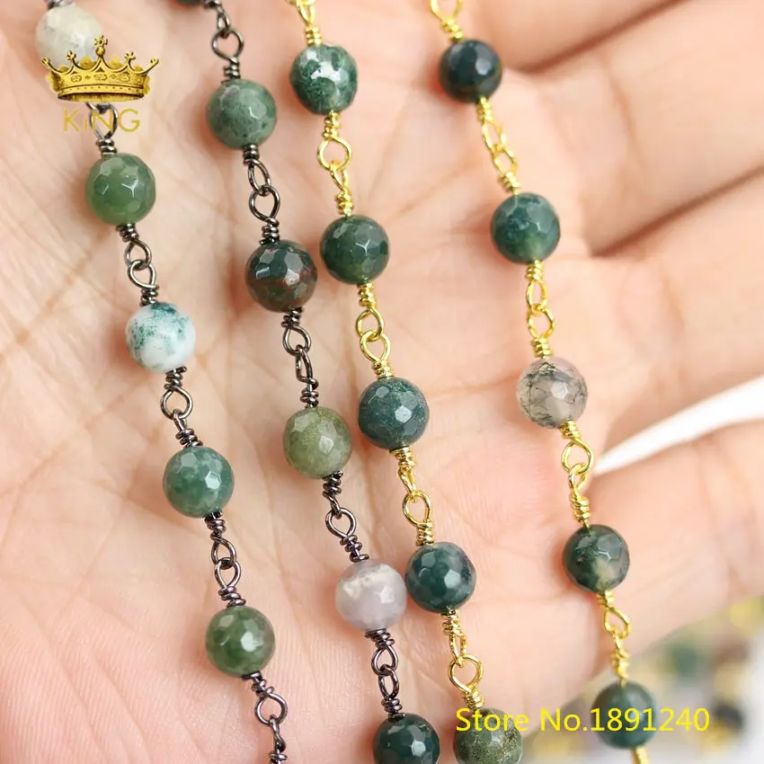 

5meter Faceted Round Beads Rosary Chains Findings,Stone Beaded Chain Plated Gold Link Jewelry Chains Necklace