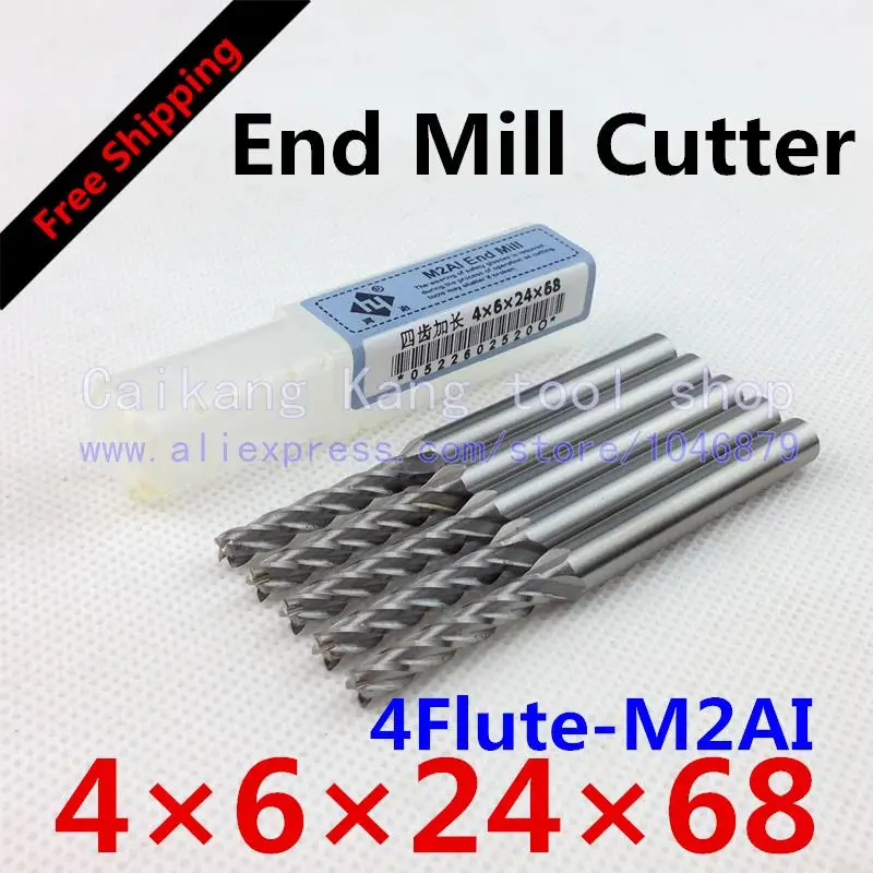 

Free shipping 5/bag New 4flute M2AI dia 4mm end mill cutter machine tool CNC die Super-hard high speed steel 4F4*6*24*68