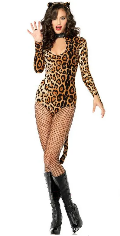 Сексуальное женское белье облегающее боди с длинным рукавом и леопардовым