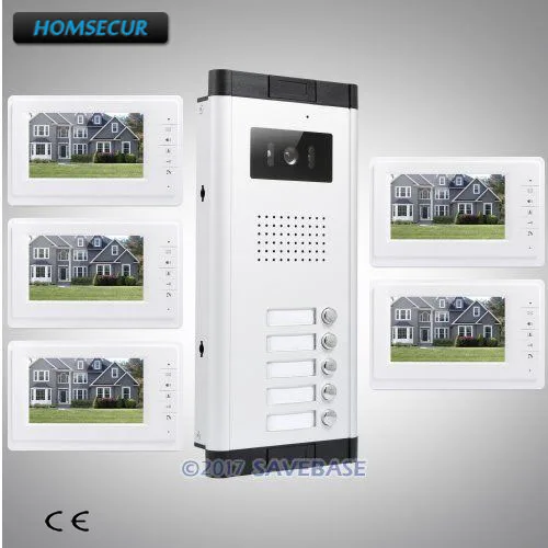 HOMSECUR 7 дюймовый Многоквартирный видеодомофон с наружным мониторингом|intercom