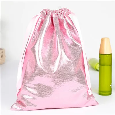 Big Size Soft PU Leather Sequin Pink Drawstring Pouch Bag /Wedding candy packing Drawstring Pouch