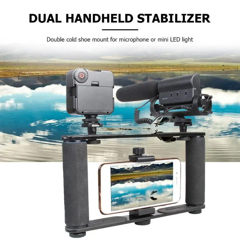 Dual Handle Grips Camera Stabilisateur Smartphone Action Cam Holder Phone Cage Portable Phone Stabilizer Estabilizador for Gopro