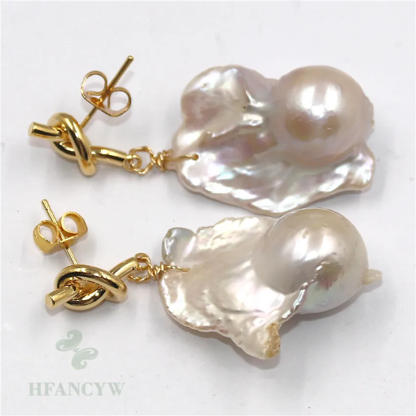15-23mm White Baroque Pearl Earrings Gold Ear Stud Cultured Flawless Gift Luxury Accessories Women Dangle Jewelry Fashion Aurora | Украшения