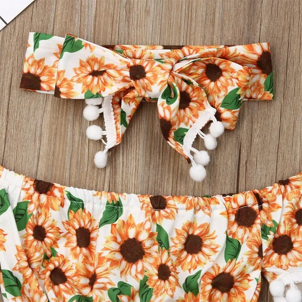 3PCS 0-24M Baby Girls Clothes Sets Off Shoulder Tassel Floral Tops Shorts Headband Outfits Set | Мать и ребенок