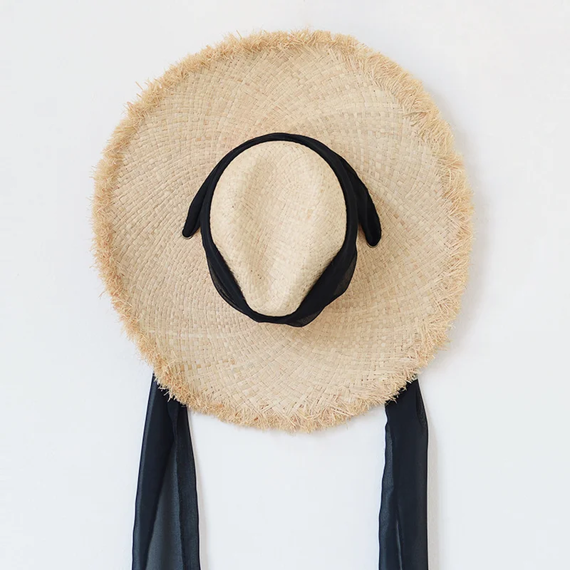 

New European and American Fashion Natural Rafi Grinding Bind with Jazz Hat Travel Beach Sunscreen Strap with Rafi Hat
