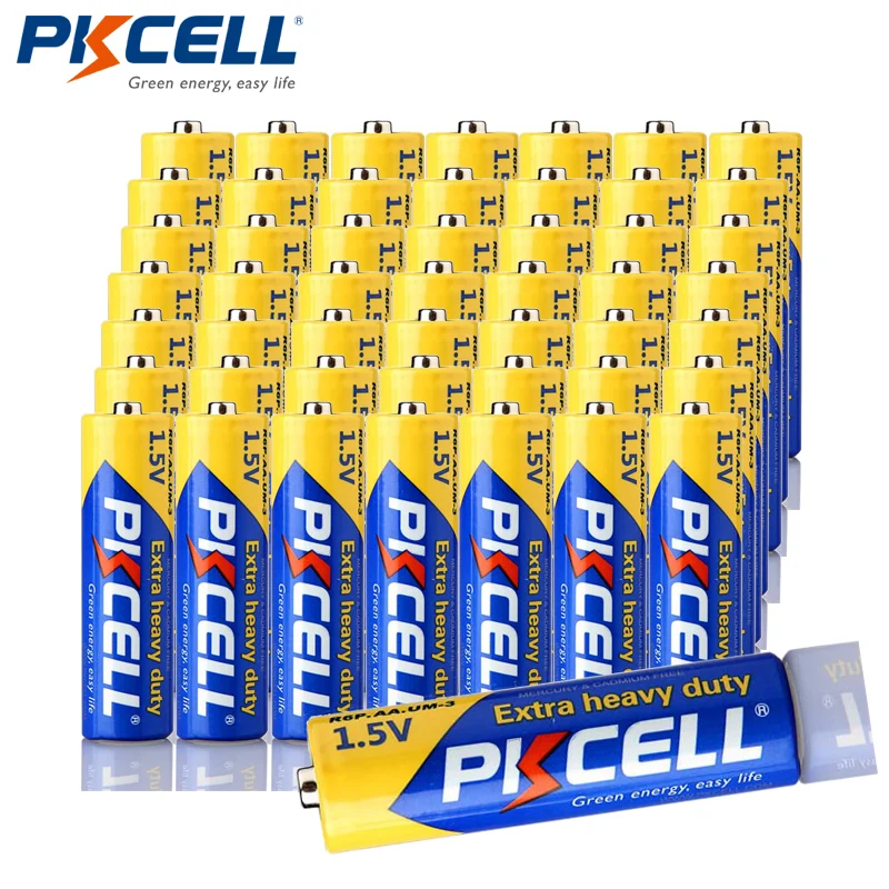50 шт. PKCELL 1 5 V AA R6P сверхповышенной мощности Батарея AM3 UM3 углеродная цинковая