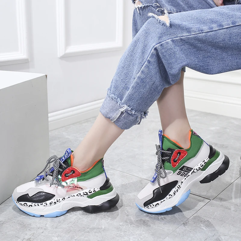 Lace-up Rubber Ladies Running Shoes Flats Comfortable Platform Sneakers Women Casual Shoes Vulcanized Shoes Autumn Women Shoes