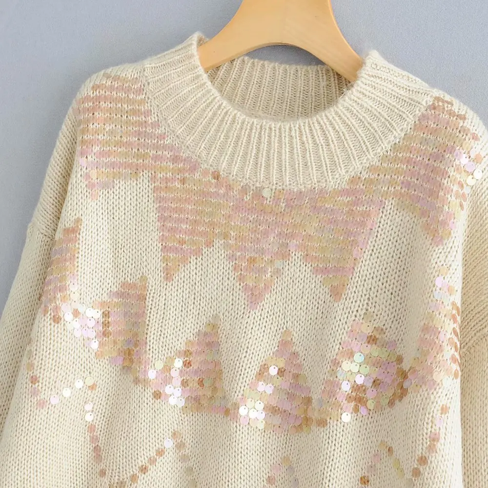 Wednesday 9-70-9953 European and American fashionable loose sequined knitted sweaters | Женская одежда