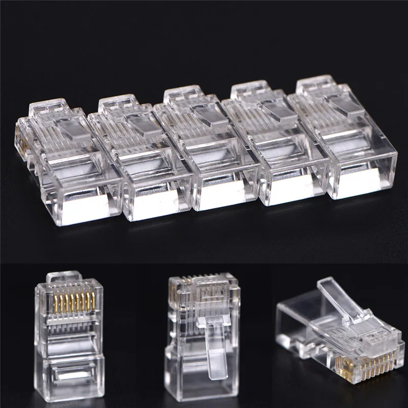 

Прозрачный сетевой модульный разъем RJ45 CAT5 8P8C для компьютеров, 50 шт.