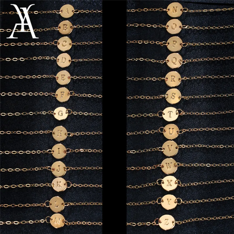 Гравировкой A-Z письмо браслет золото Цвет ручное теснение первоначальное