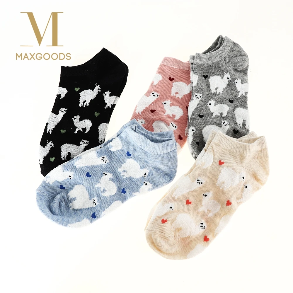 Novelty Women Alpaca Tube Socks Japanese Cute Women's Animal Cartoon boatsocks Spring Summer Cotton Socks