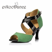 green nubuck with black pu heel height 6 cm size us 4 12 comfortable open toe women latin dancing shoes nl199