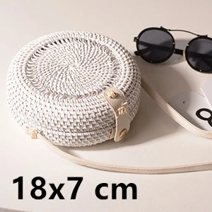 White Circle 18x7cm Пляжные сумки из ротанга, новинка, летние соломенные сумки, сумочки ручной работы, женские сумки через плечо, тканые сумки в стиле бохо - Цвет: White Circle 18x7cm