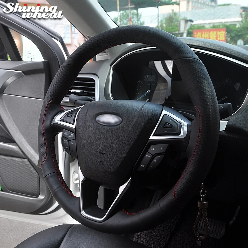 Блестящие пшеницы черный кожа красная нить Руль Обложка для Ford Fusion Mondeo 2013