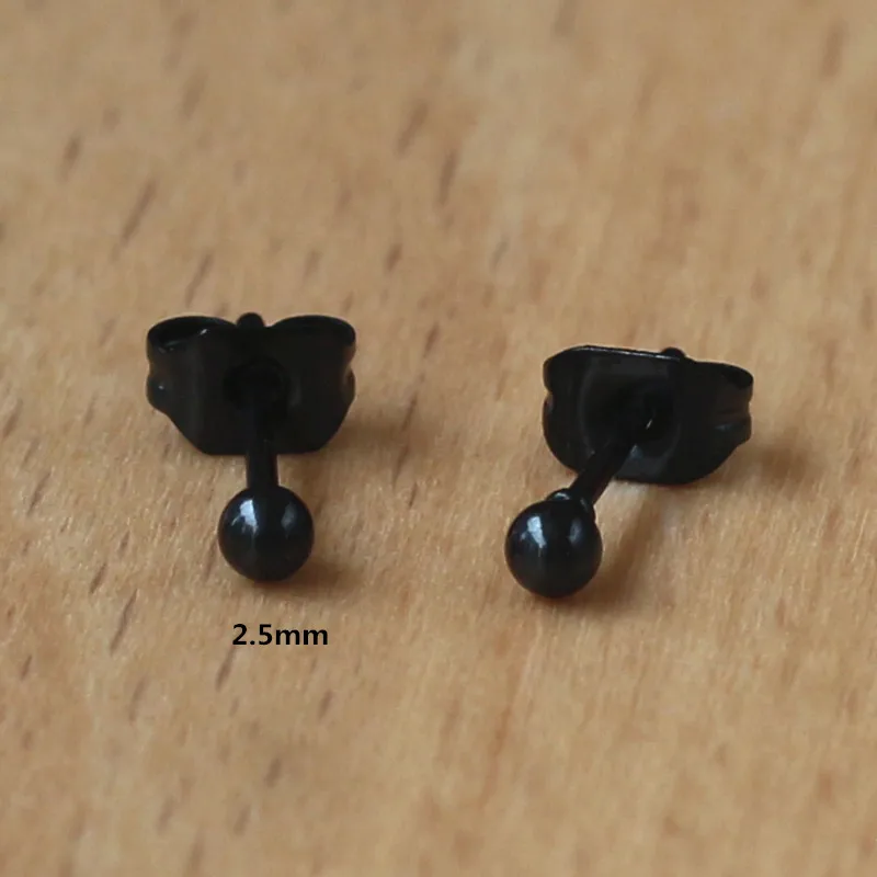 

2.5mm Small Black Balls Brief Earrings 316 Stainless Steel Vacuum Plating No Fade Allergy Free