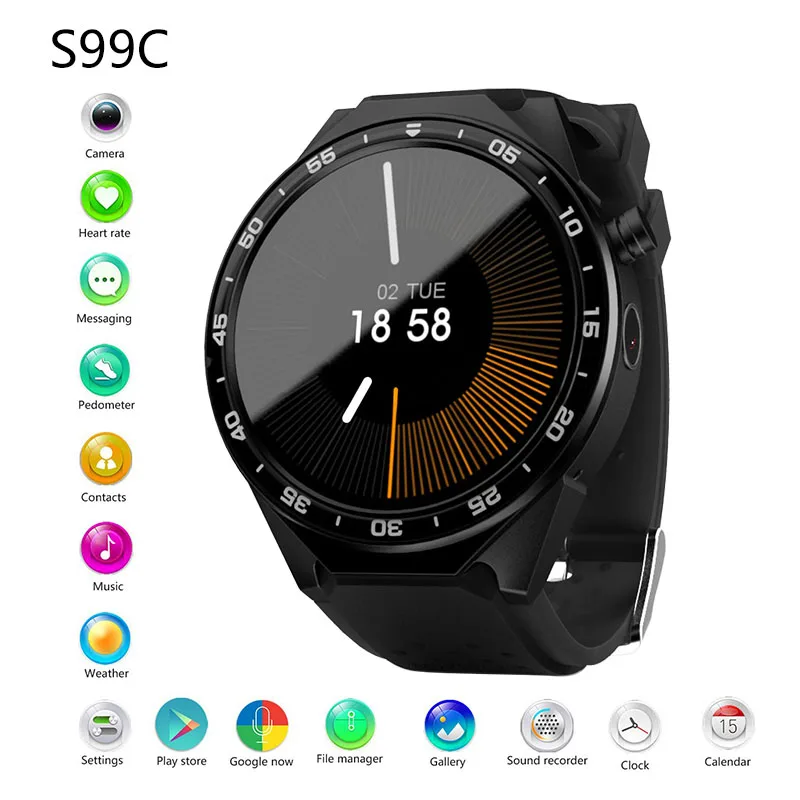 ZGPAX S99C Bluetooth Смарт-часы с камерой 1 ГБ ОЗУ 16 Гб ПЗУ поддержка sim-карты 3g wifi gps Smartwatch