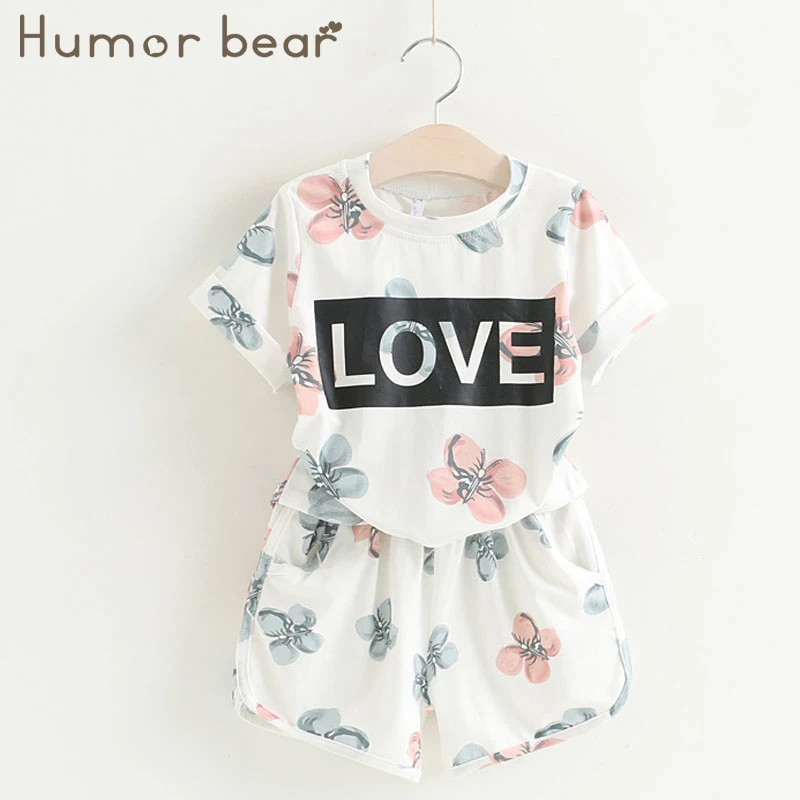 Humor Bear/Одежда для маленьких девочек детский комплект, модная футболка с короткими рукавами и бантом+ штаны, комплект одежды для маленьких девочек, комплект детской одежды с героями мультфильмов - Цвет: 135 white