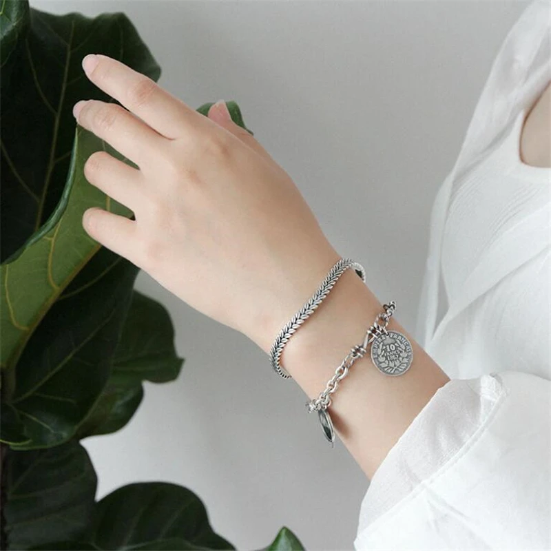 925 серебряный браслет Винтаж серебра пробы ручной работы оливковых листьев витой