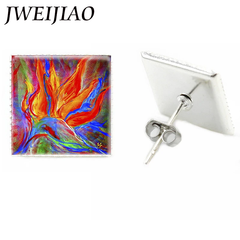 JWEIJIAO модные серьги-гвоздики с изображением птицы и рая цветка серьги в стиле