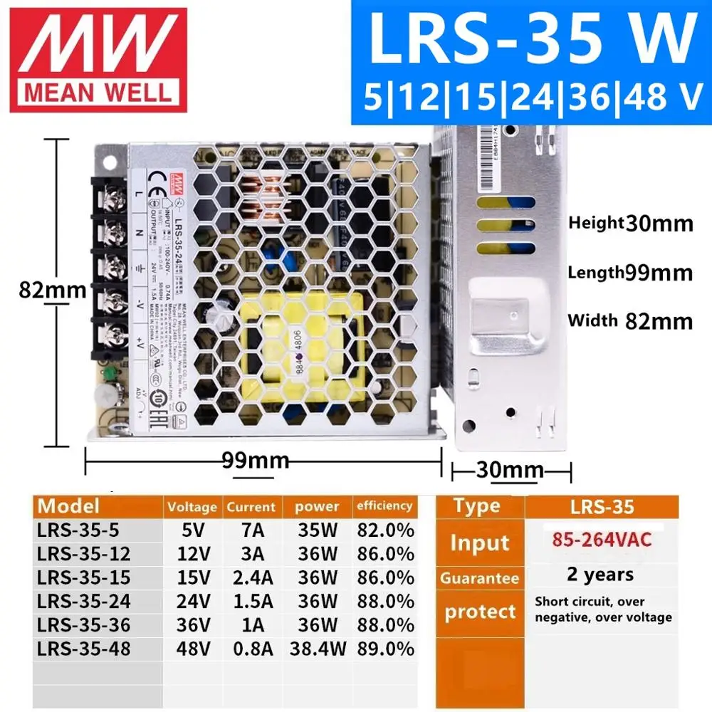 MEAN WELL LRS 35 50 75 100 Вт 3 В 5 в 12 15 24 36 48 умный источник питания импульсный