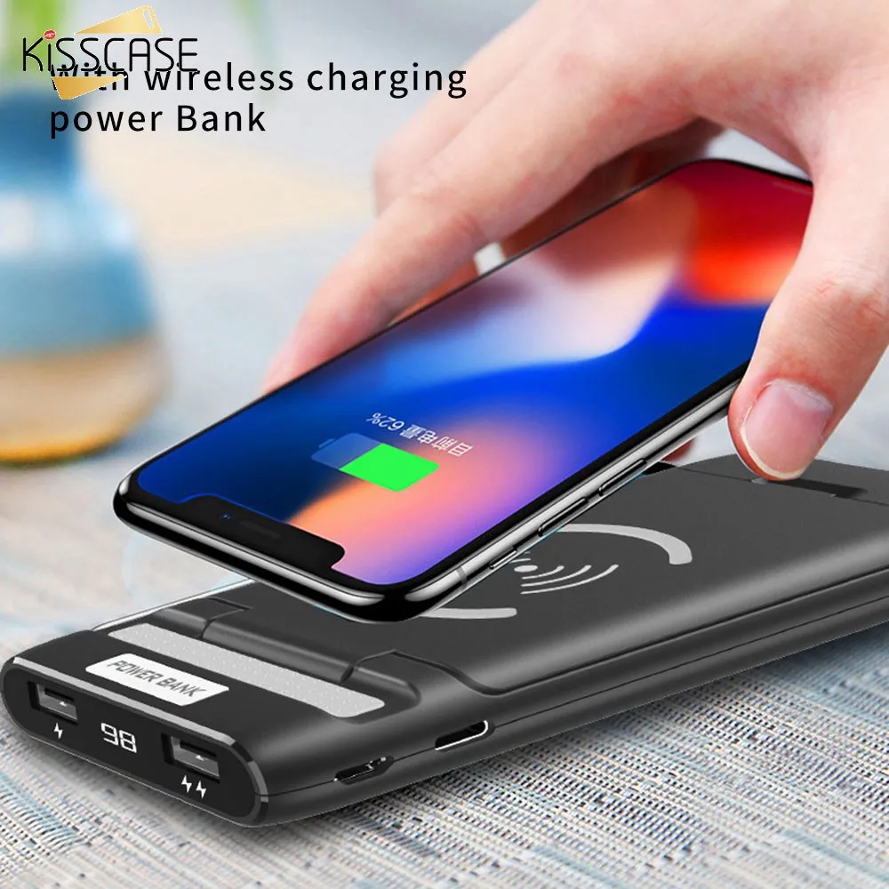 KISSCASE 10000 MAh Universal Mobile Phone Power Bank Wireless Charger Holder Fast Charging For iPhone X XR 8 Plus Ssmung S10 | Мобильные