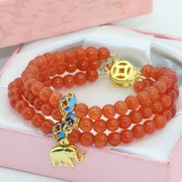 high quality gift new unique clasps 3rows orange cat eyes 6mm round beads multilayer bracelets for women jewelry 7 5inch b2778